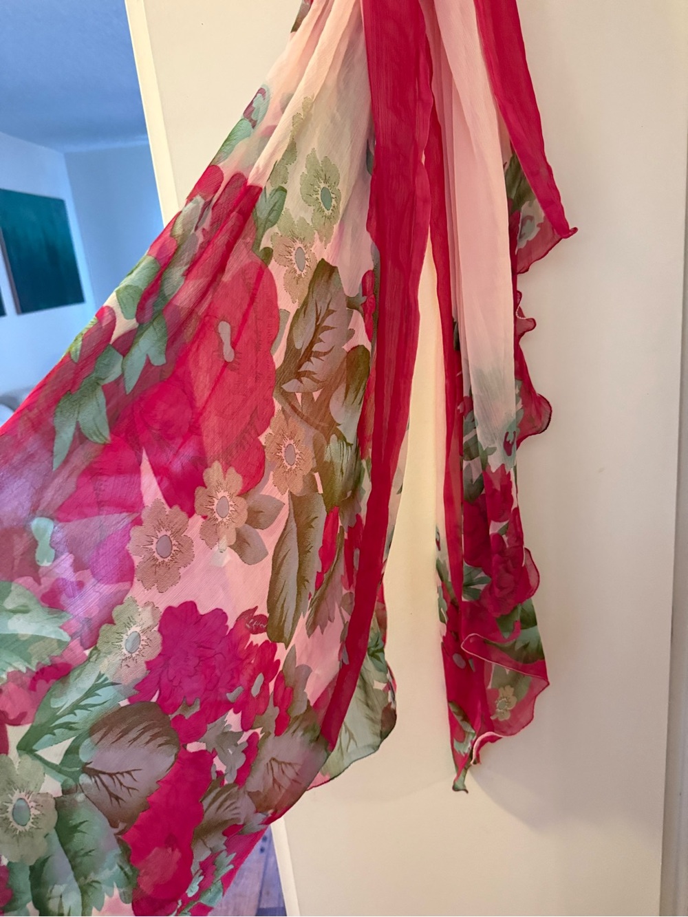 One hundred percent silk scarf Floral Pink Womens romantic whimsical